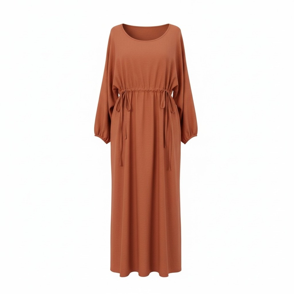 Emery Rose Rust Orange Drawstring Waist Maxi Dress XXL‎ Womens 3/4 Sleeve Boho